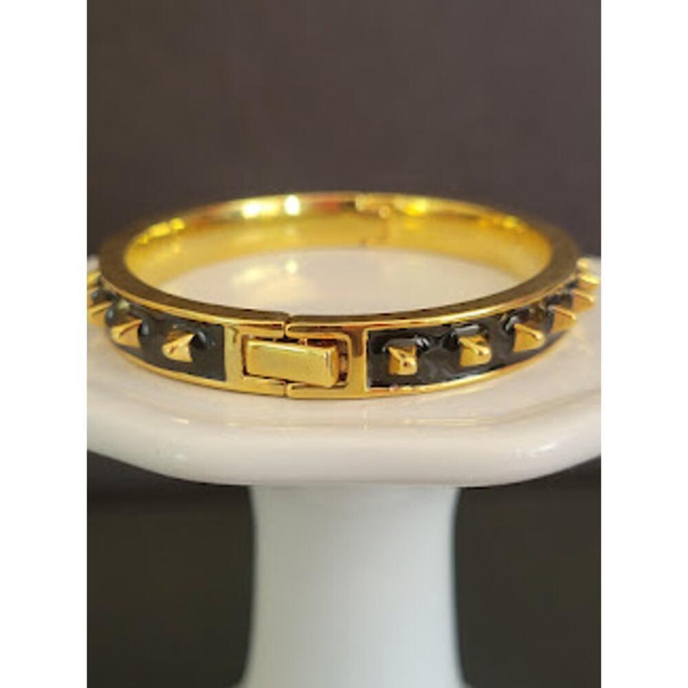 J. Crew Hinged Bangle Black Enamel Gold Plated with Small Spikes - Picture 3 of 7